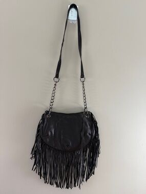 Sorial Black Leather Fringe Crossbody Shoulder Bag - Women